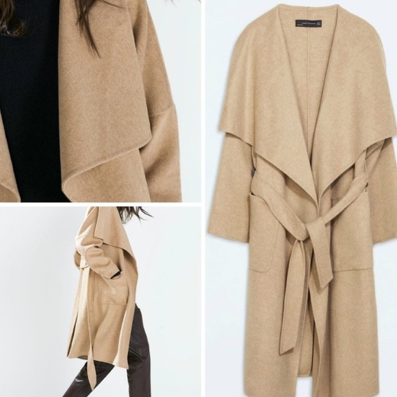 NWT RARE ZARA CAMEL BEIGE WATERFALL WOOL DRAPED COAT JACKET WINTER BLOGGER FAVE - Picture 12 of 15